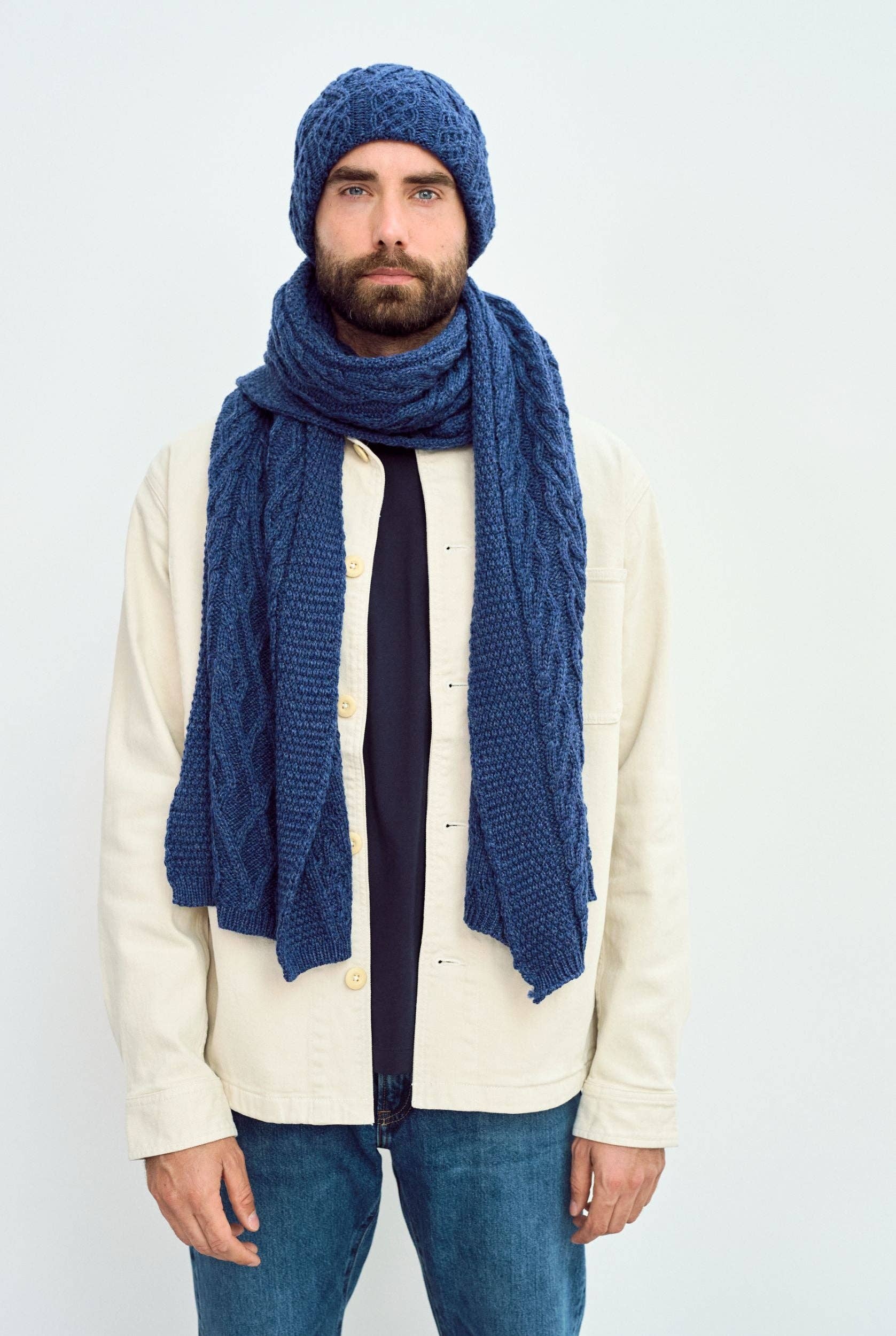 Leenane Aran Scarf -  Navy