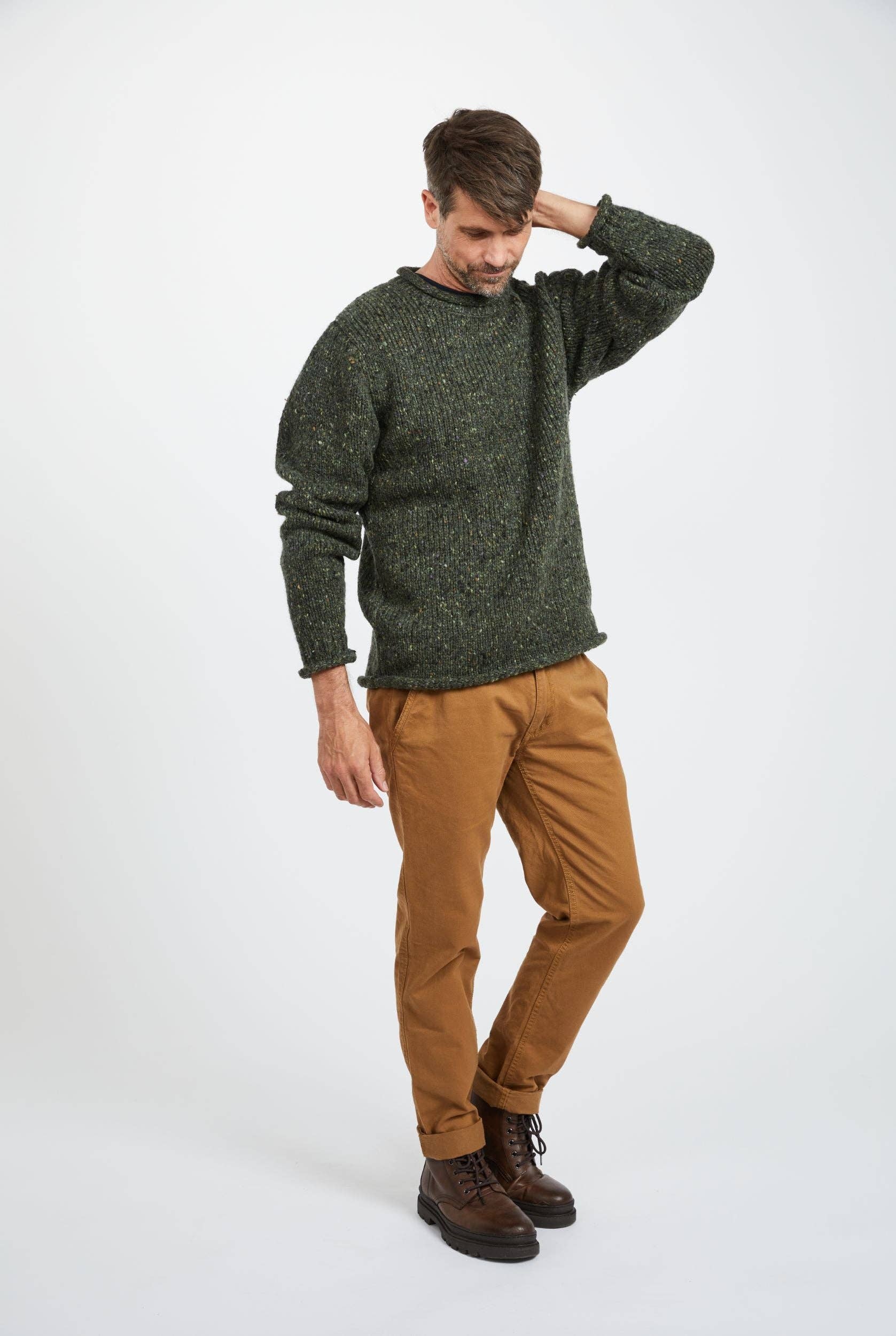 Raheen Tweed Roll Neck Mens Sweater - Green