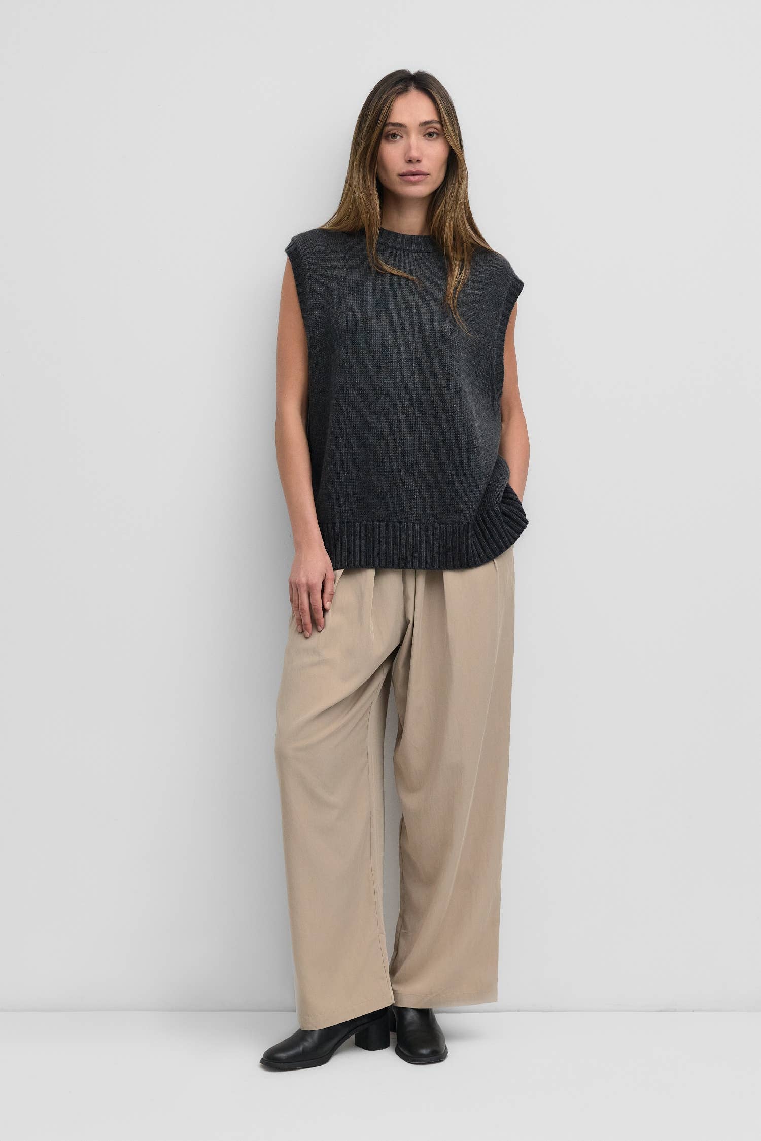 The Merritt Tie Back Knit Vest in Charcoal