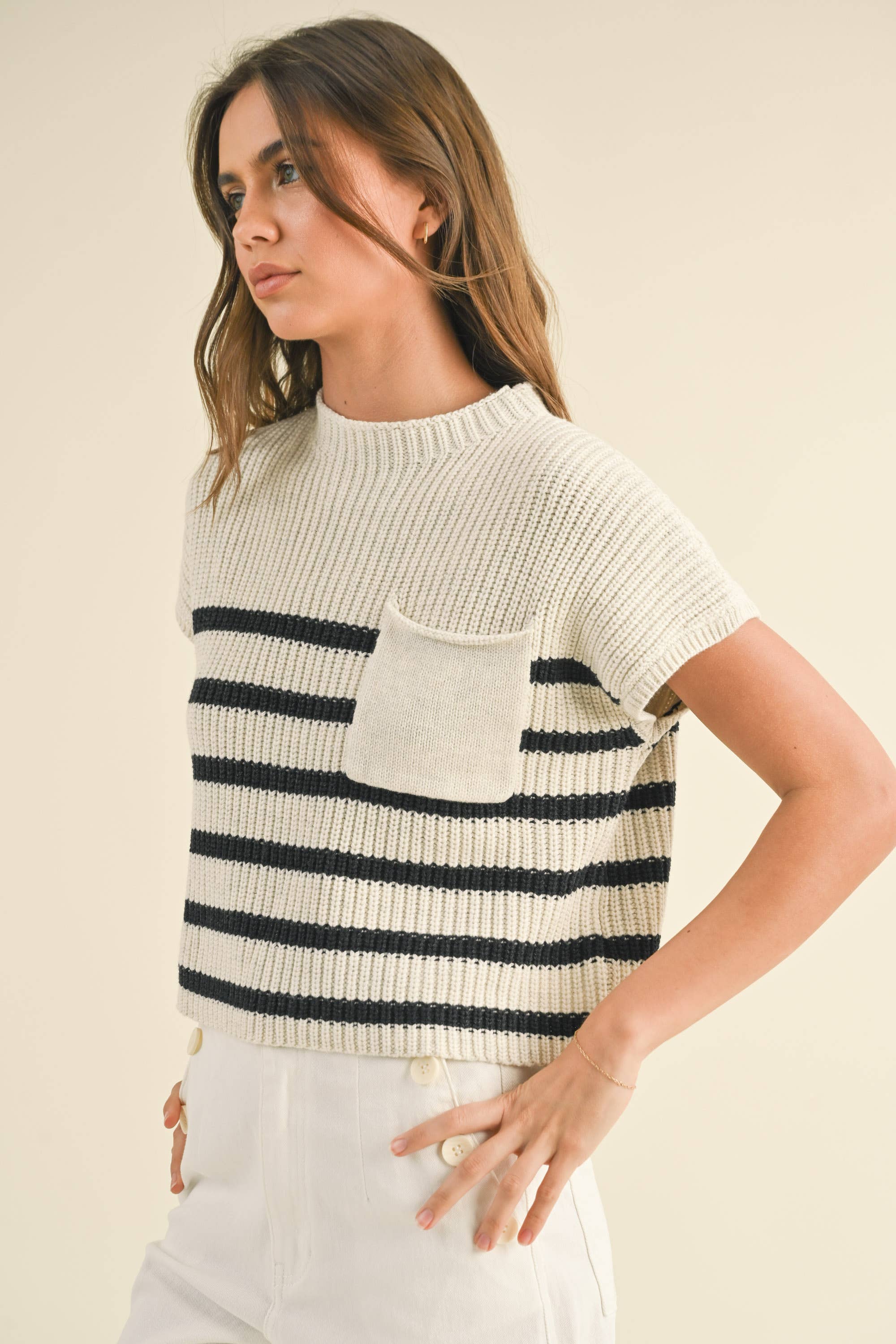 Selena Striped Black and White S/S Sweater