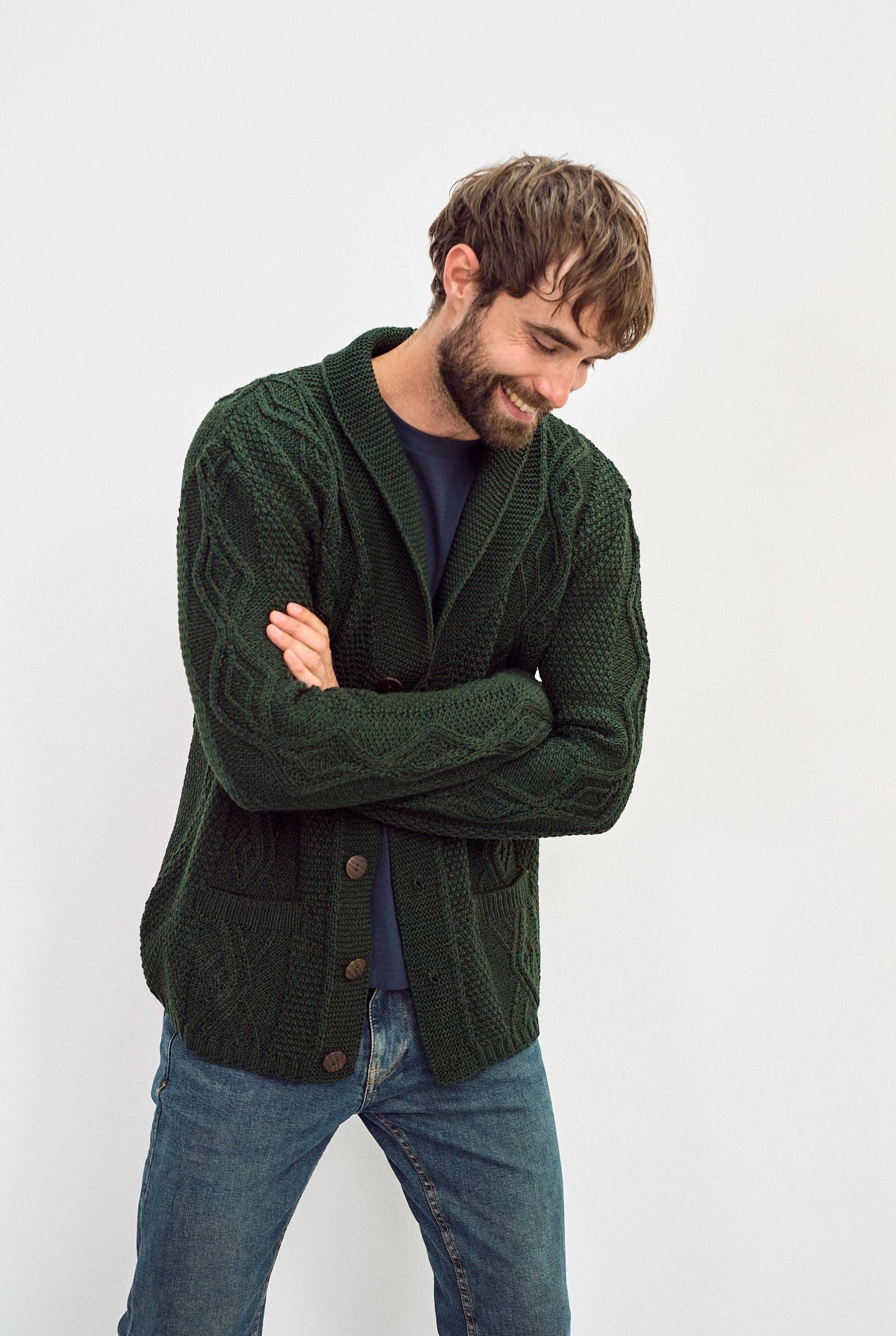 Killary Fjord Aran Cardigan - Forest Green