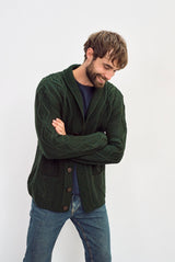 Killary Fjord Aran Cardigan - Forest Green