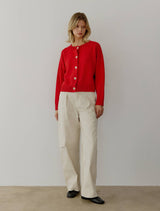 The Lucy Cardigan in Red, Dk Grey, Green, or Yellow