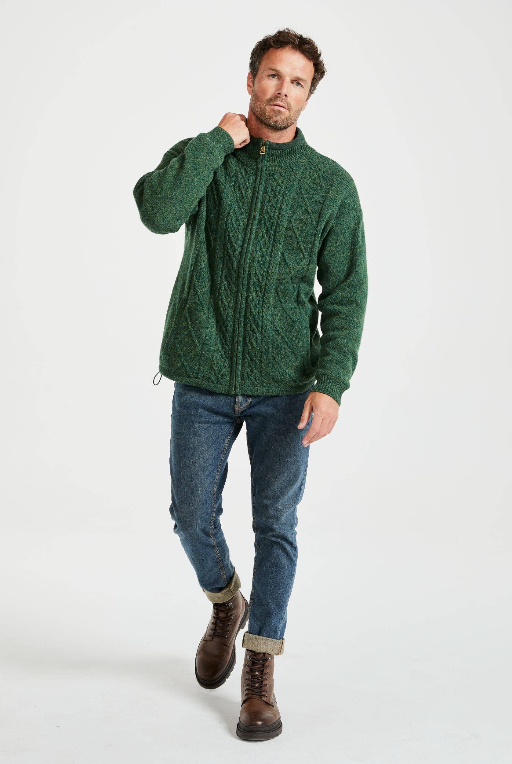 Farmleigh Lined Wool Mens Cardigan - Green