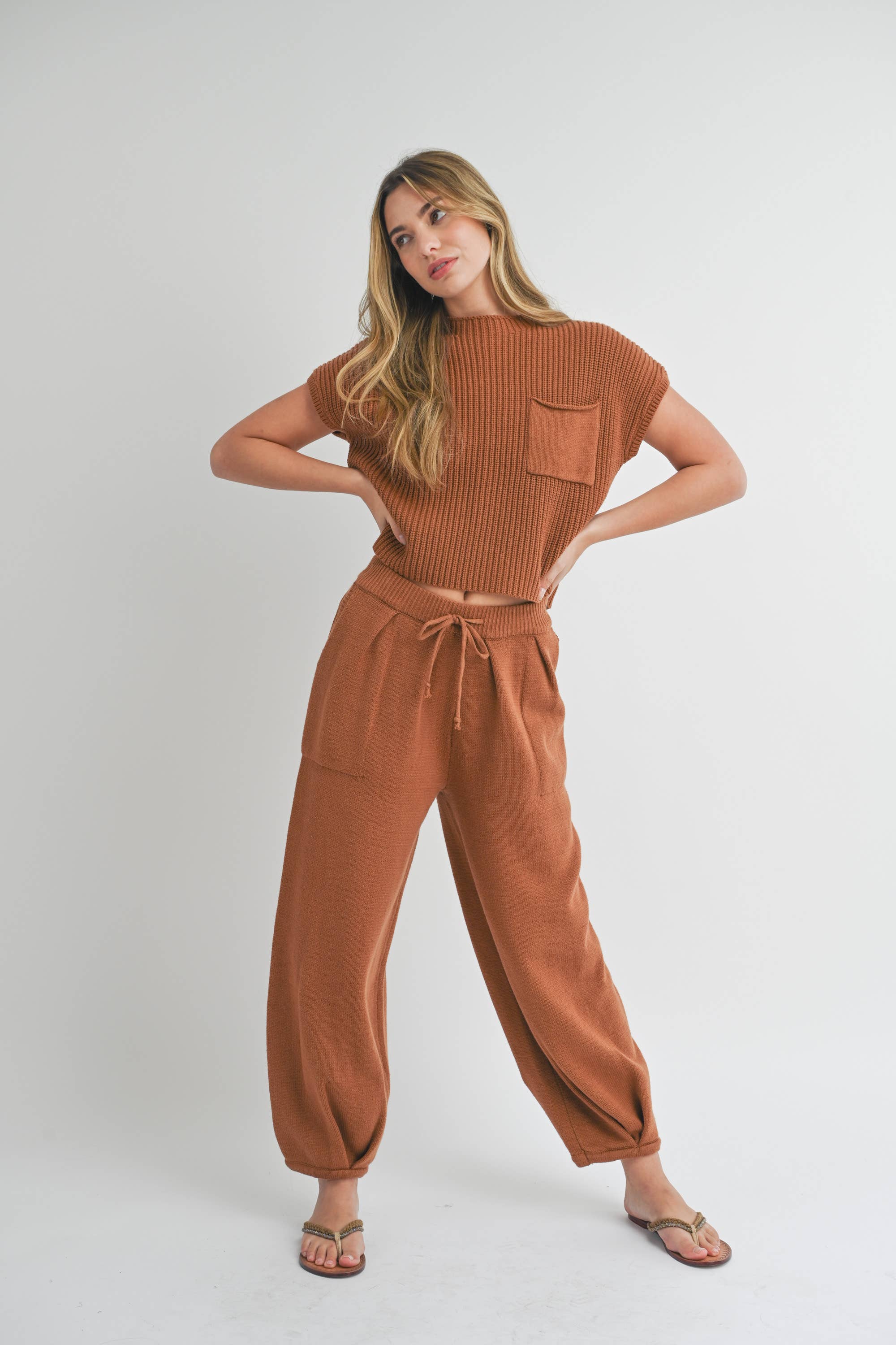 Knit Bottom Sweater Pants in Stone or Toffee