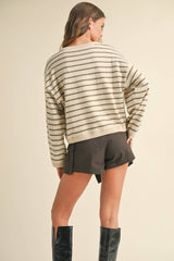 Sia Striped Soft Knit Sweater B/W or Cream/Brown