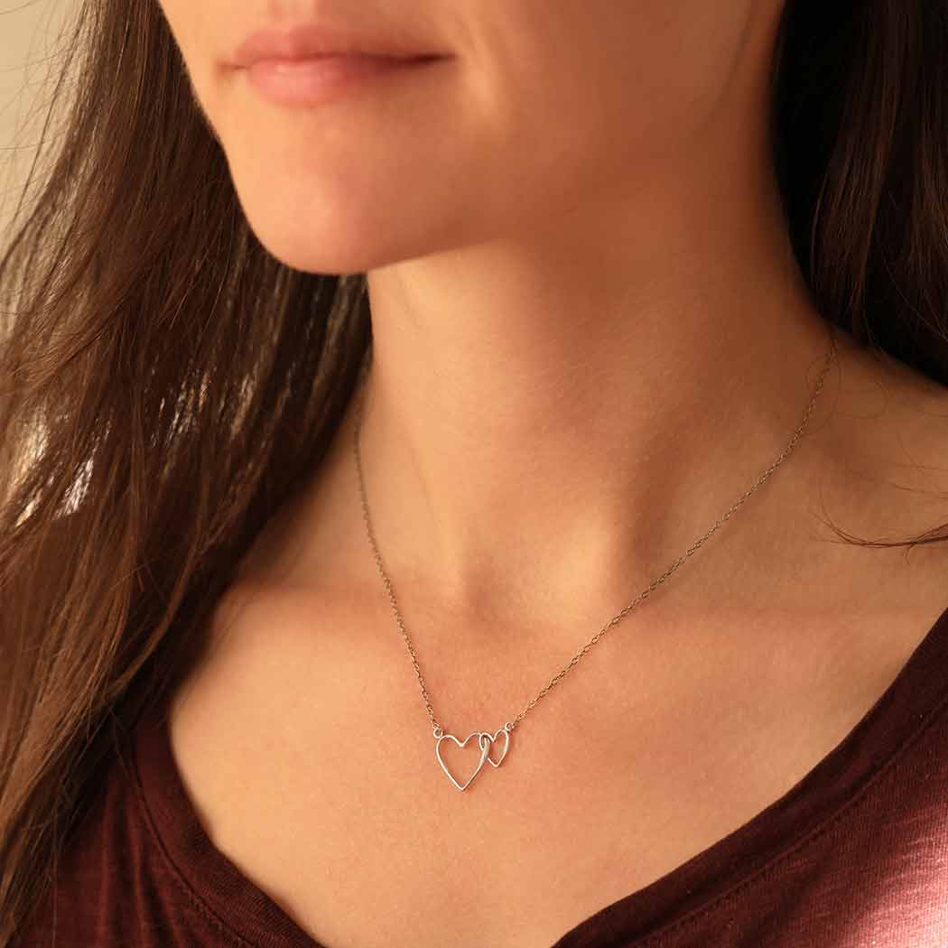 Sterling Silver Linked Hearts Necklace