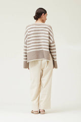 Sigi Wide Rib Hem Sweater in Grey/Ivory