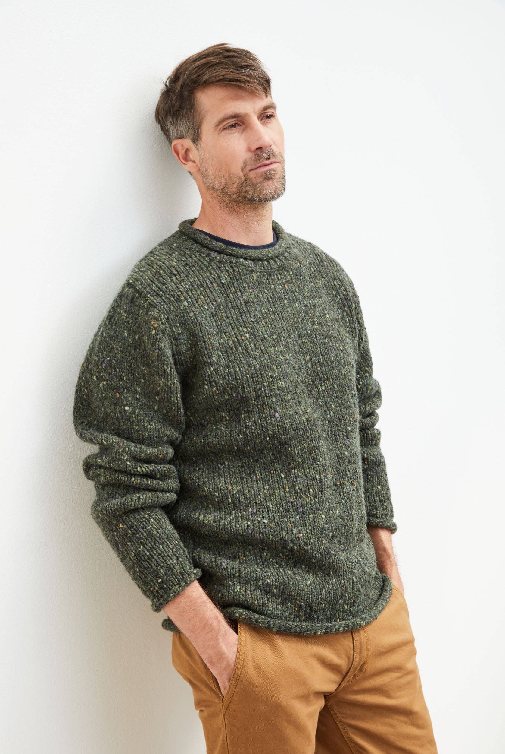 Raheen Tweed Roll Neck Mens Sweater - Green