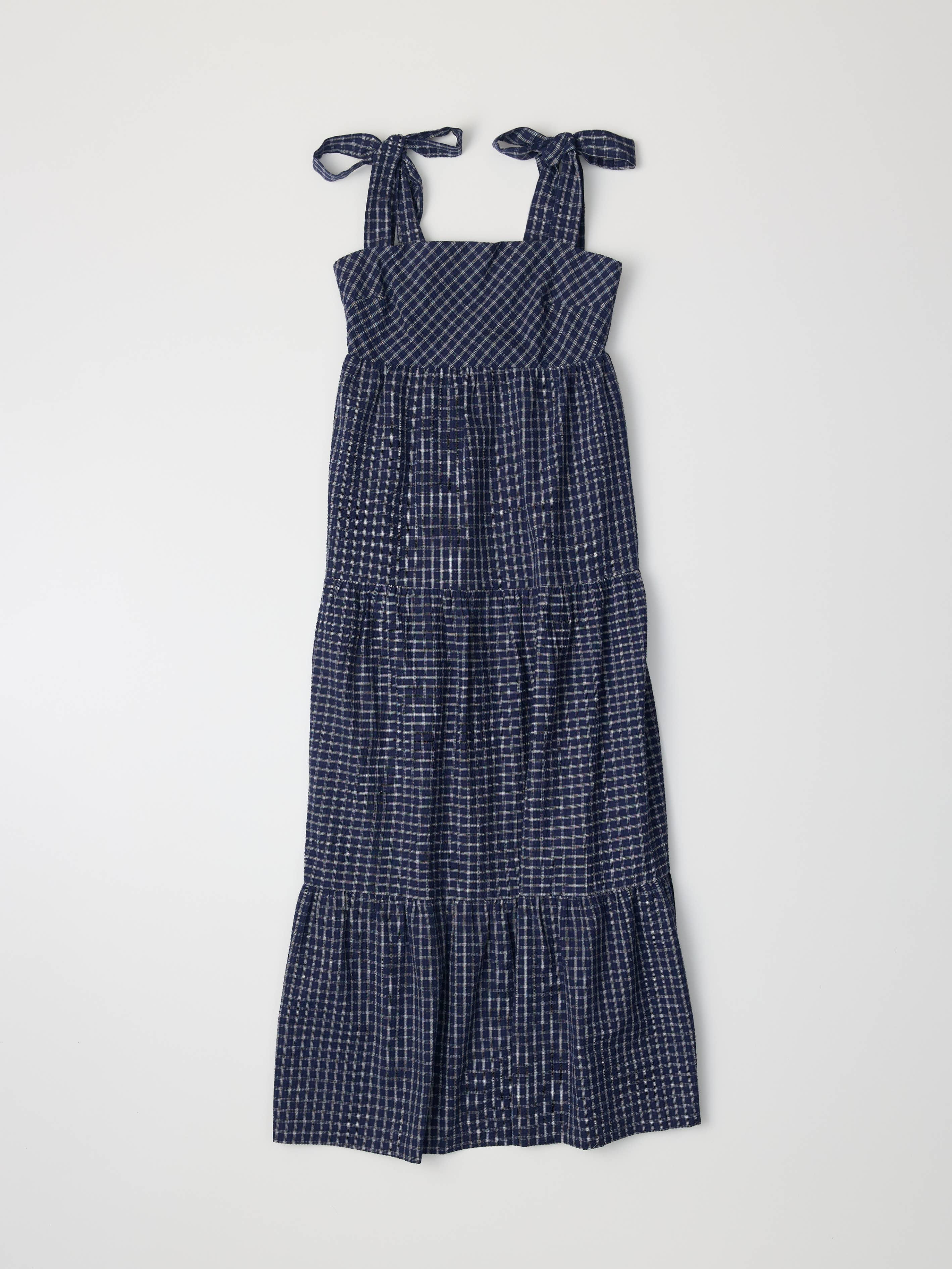 The Eugenia Gingham Babydoll Maxi Dress in White or Navy