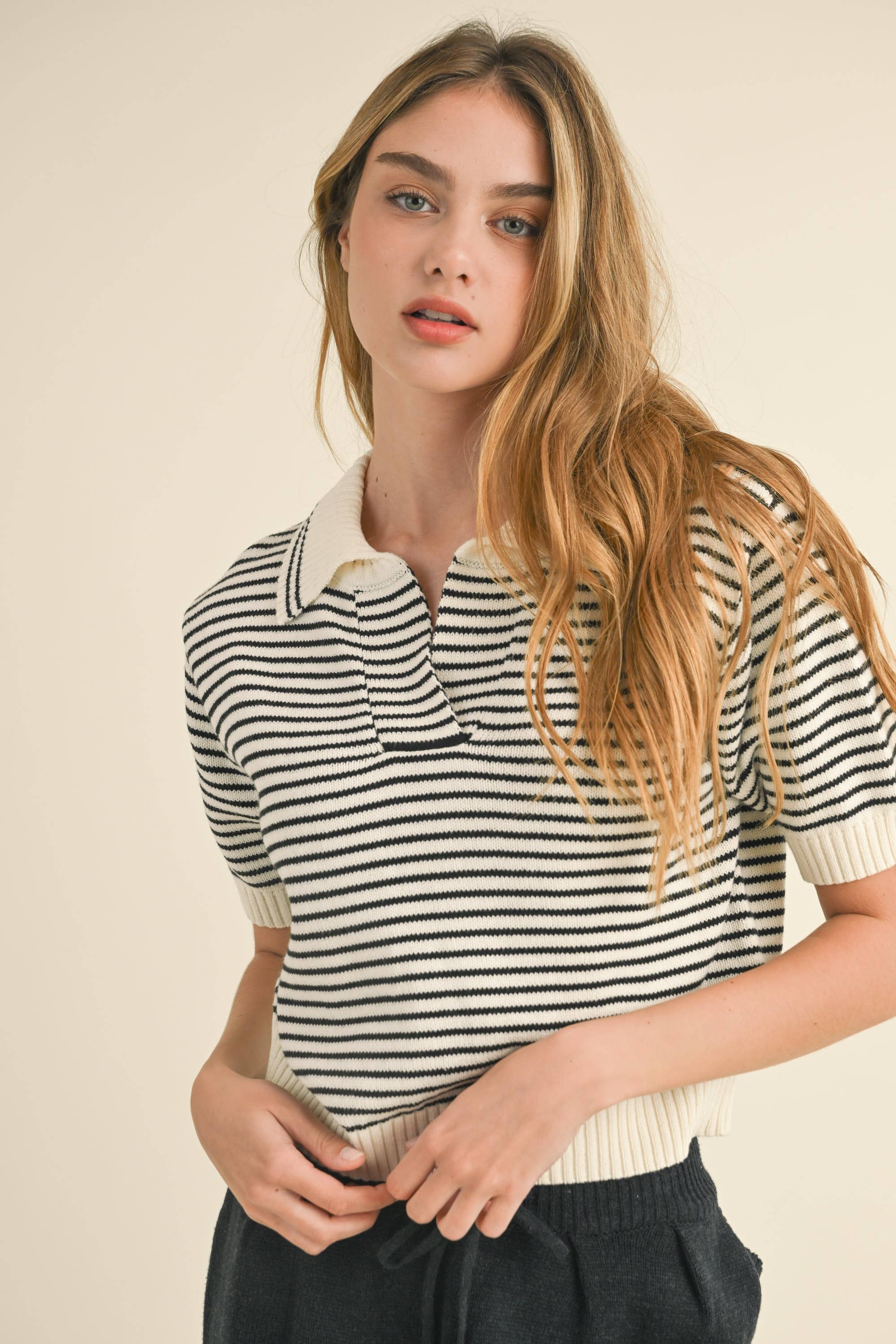 Melinda Striped Collar Knit Top