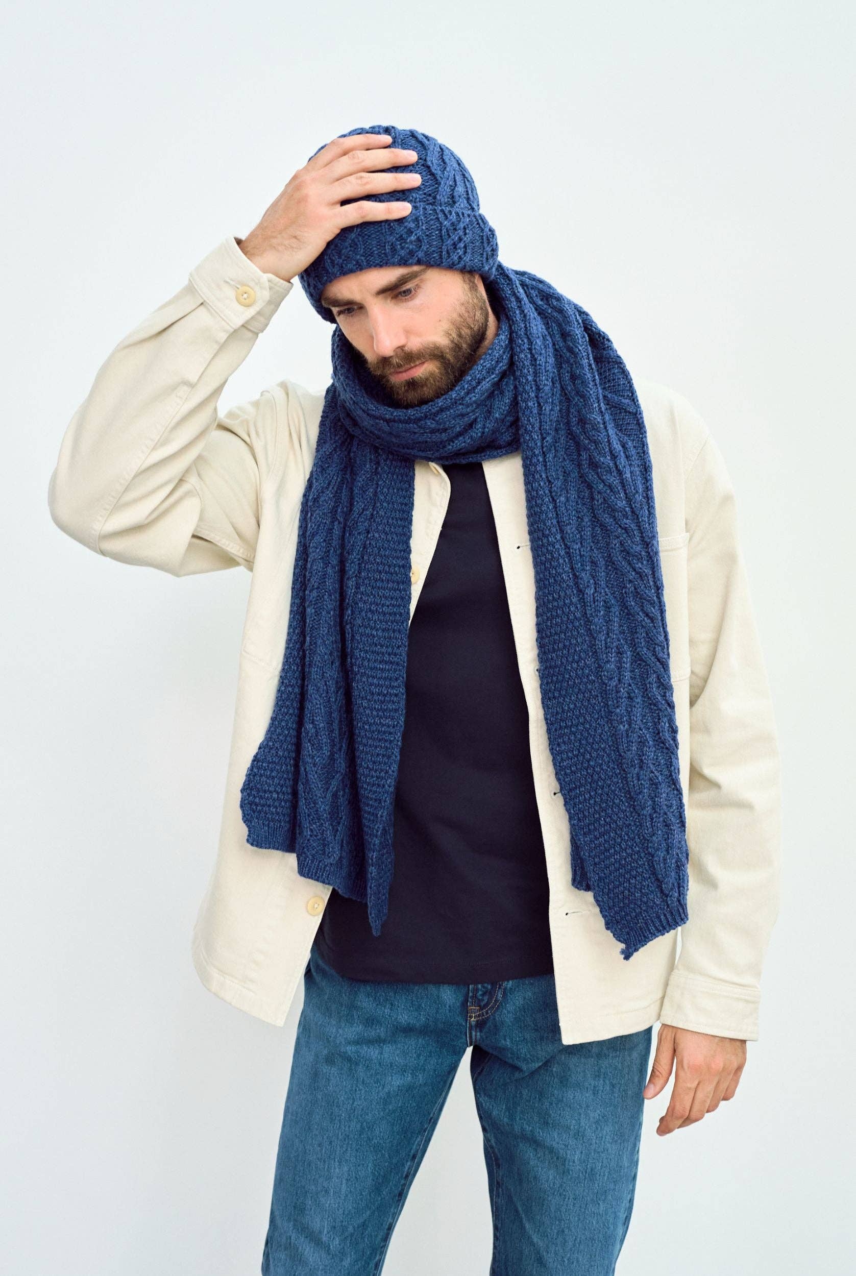 Leenane Aran Scarf -  Navy