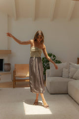 Mia Metallic Pleated Skirt in Bronze