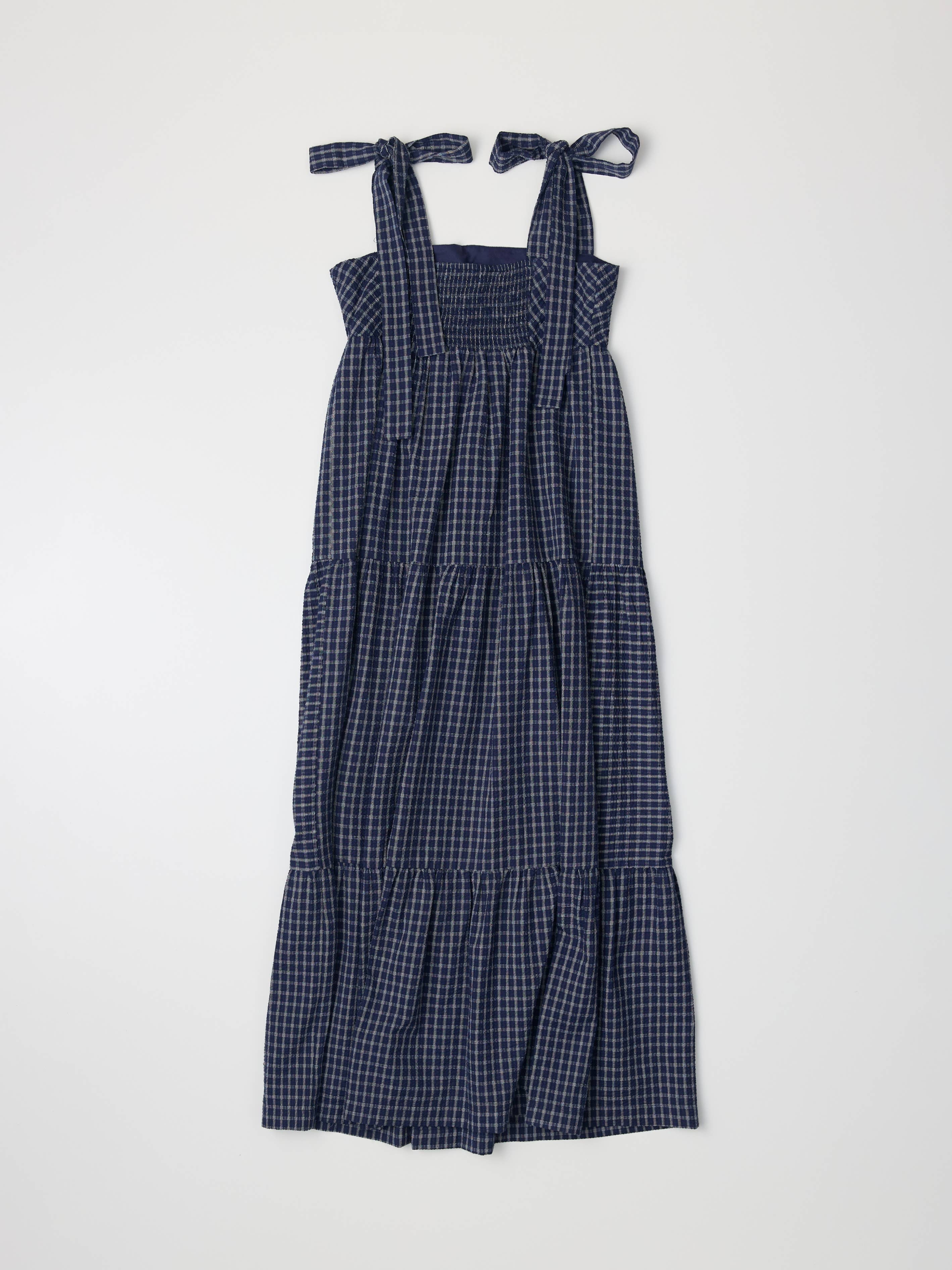 The Eugenia Gingham Babydoll Maxi Dress in White or Navy