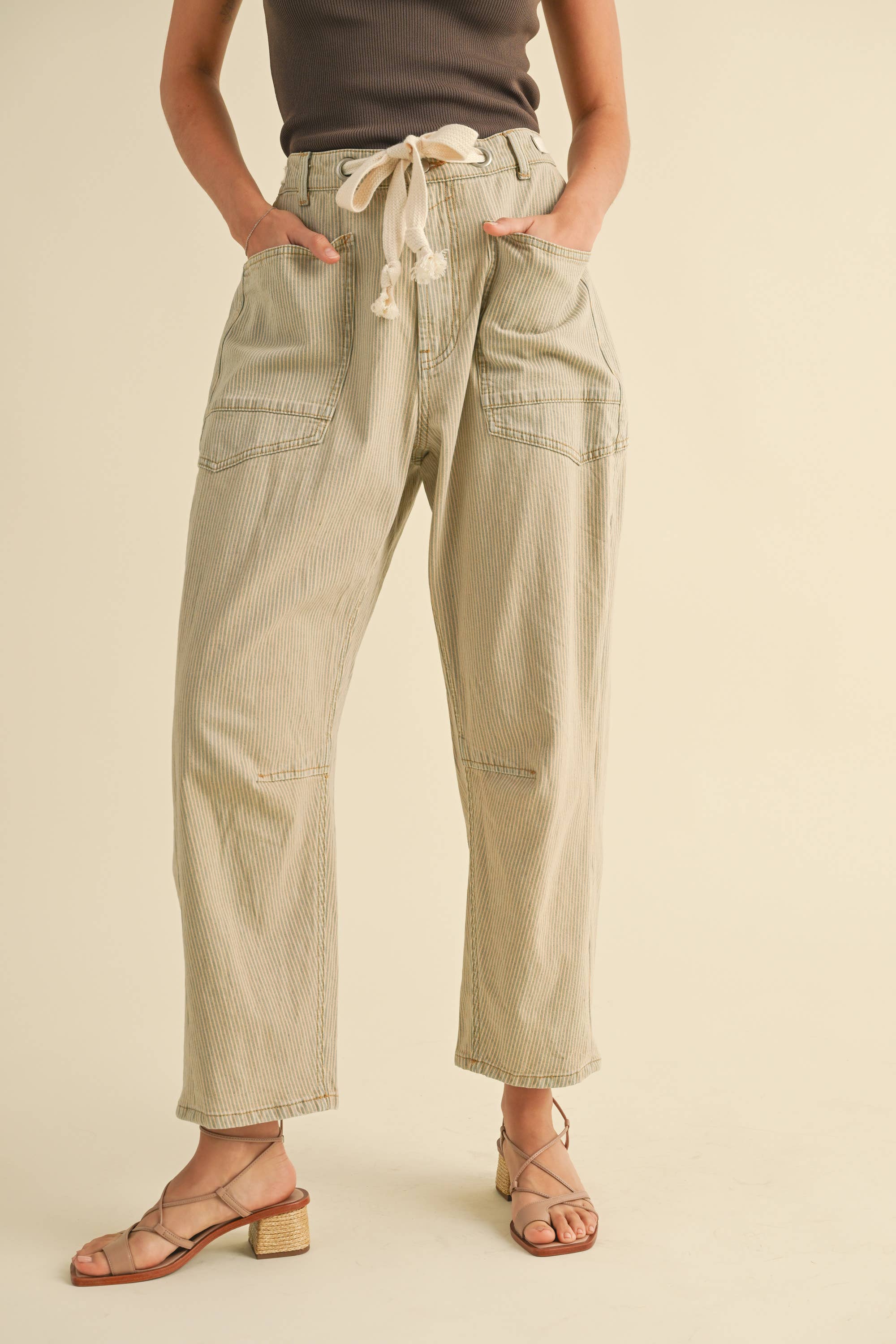 Light Striped Cotton Denim with Tie Pants