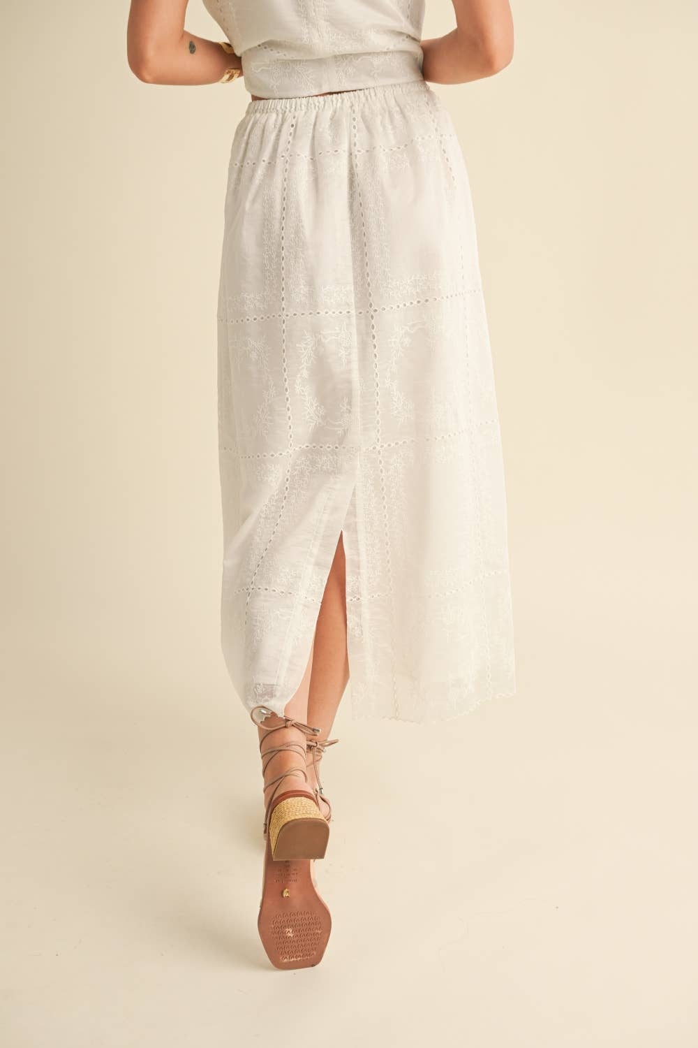 Eyelet Cotton Midi Skirt