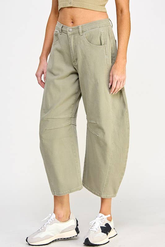 Olive Mid-Rise Barrel Jeans