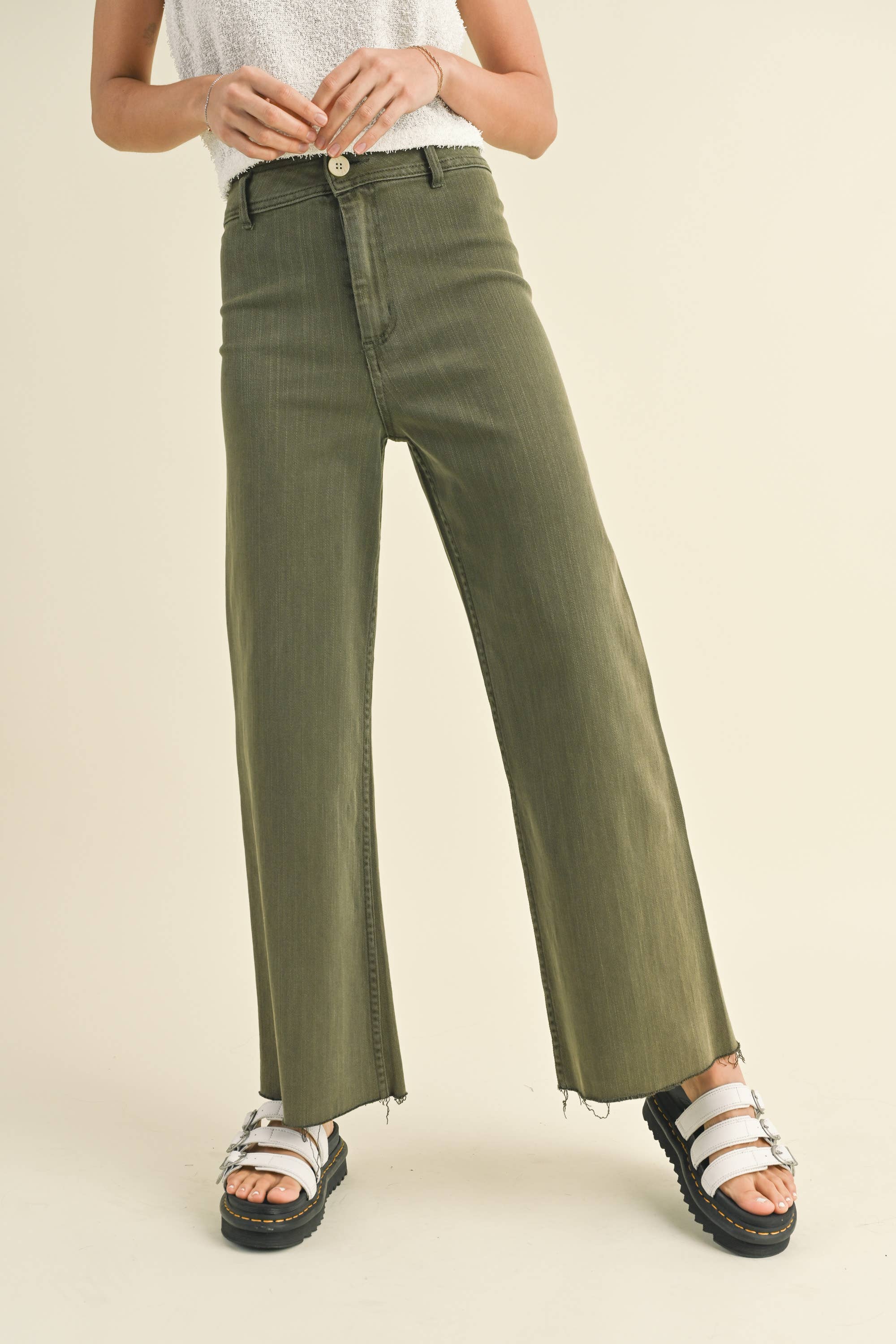 Olive Wide Straight Leg Denim