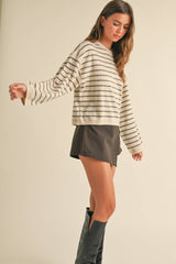 Sia Striped Soft Knit Sweater B/W or Cream/Brown