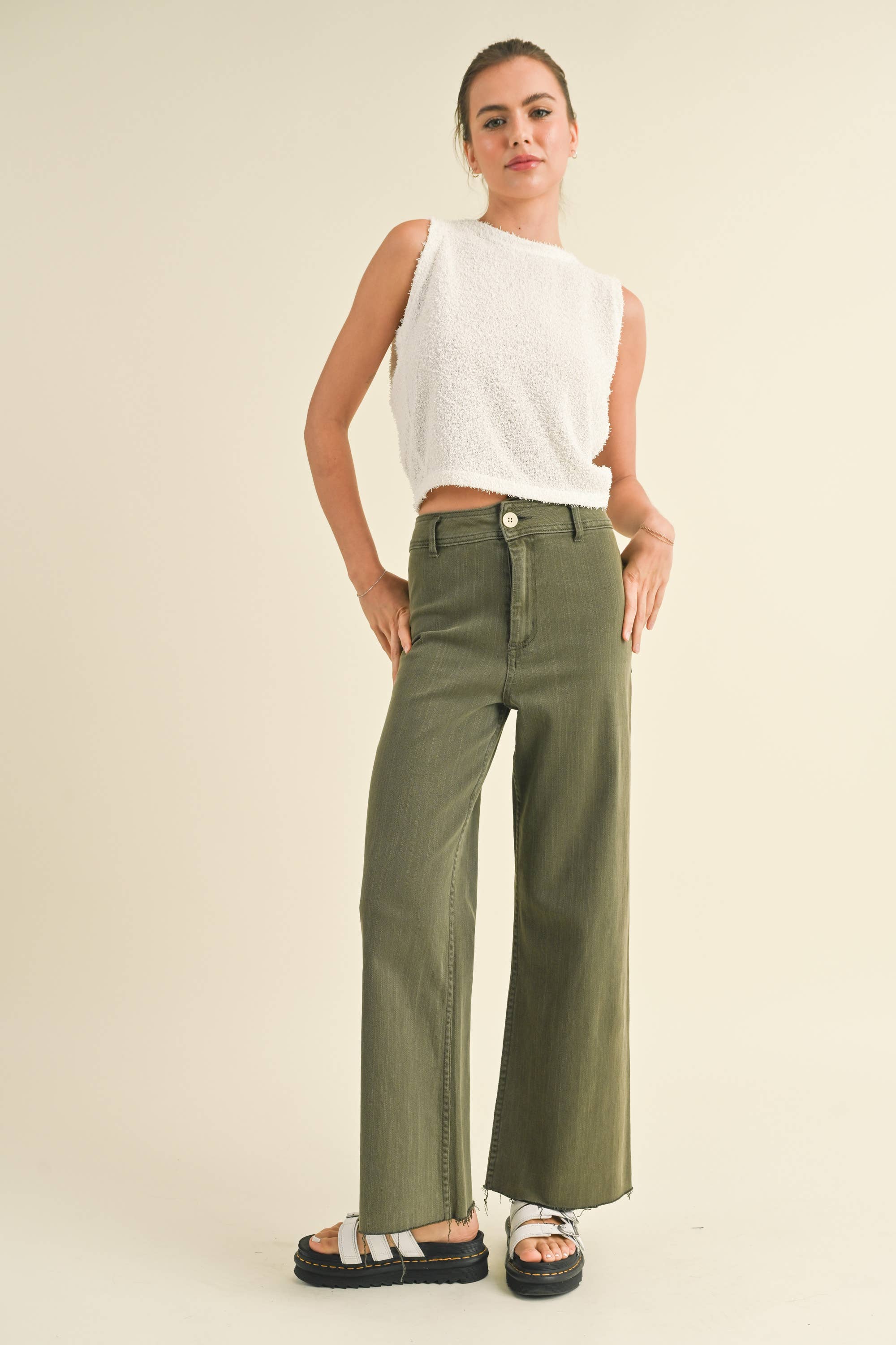 Olive Wide Straight Leg Denim