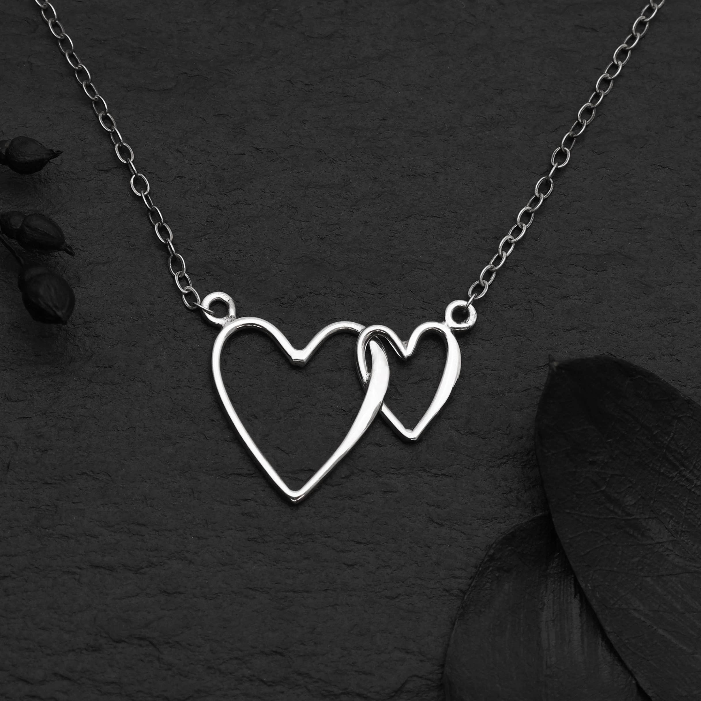 Sterling Silver Linked Hearts Necklace