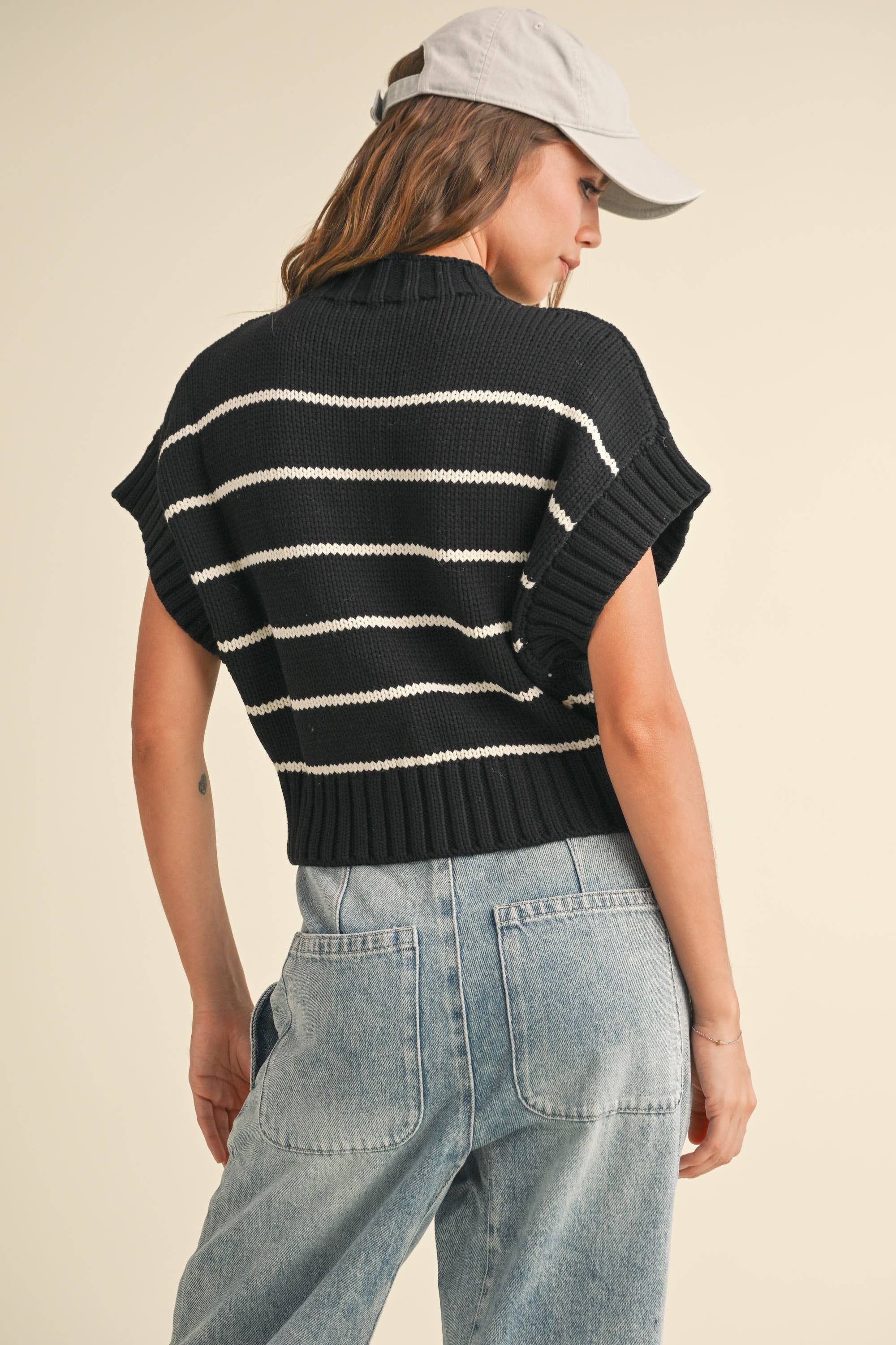 Cali Striped Dolman S/S Sweater in Black or Cream