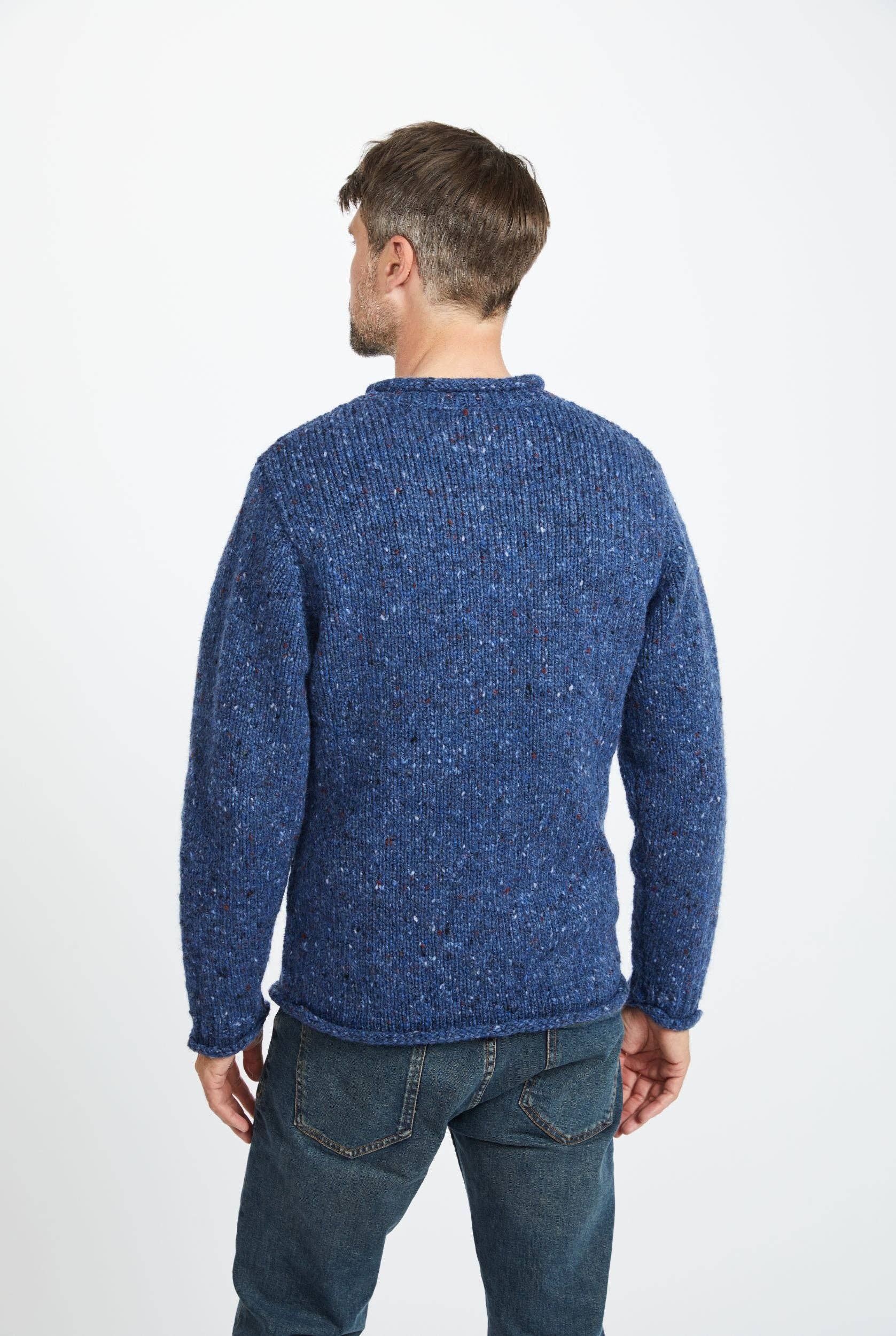 Raheen Tweed Roll Neck Mens Sweater - Denim