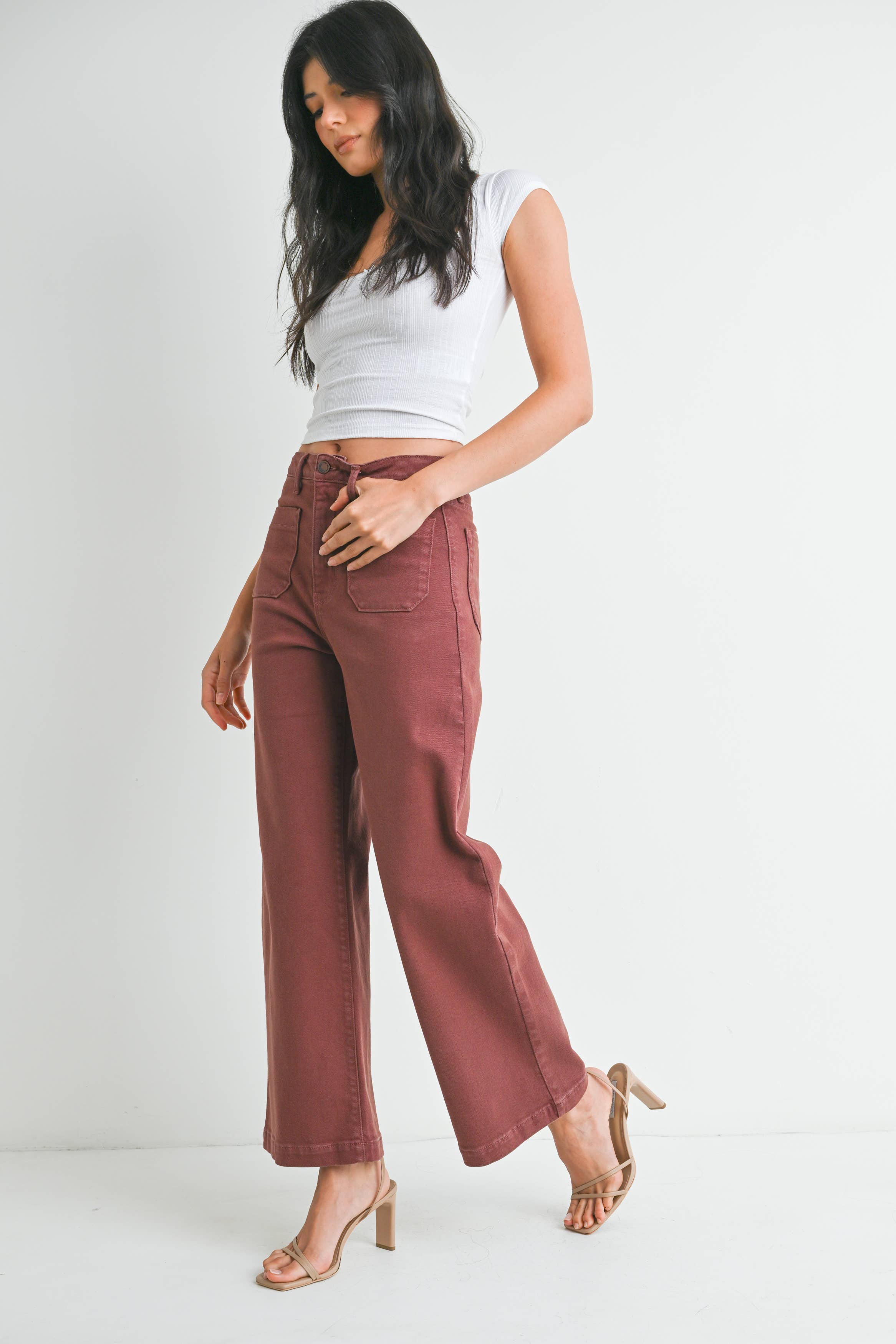 Crimson Patch Pocket Wide Leg