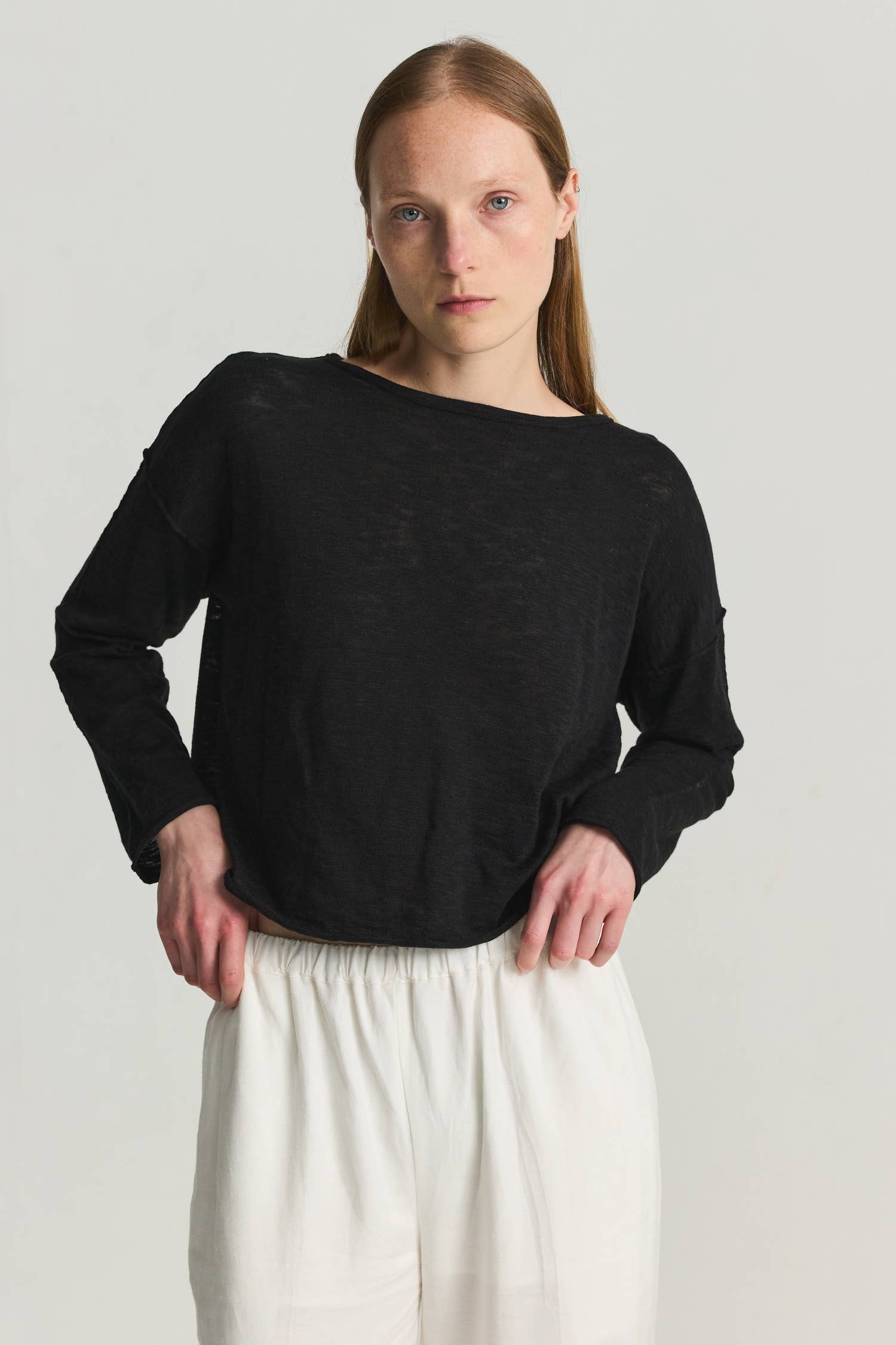 The Gia Relaxed Boat Neck Long Sleeve Top