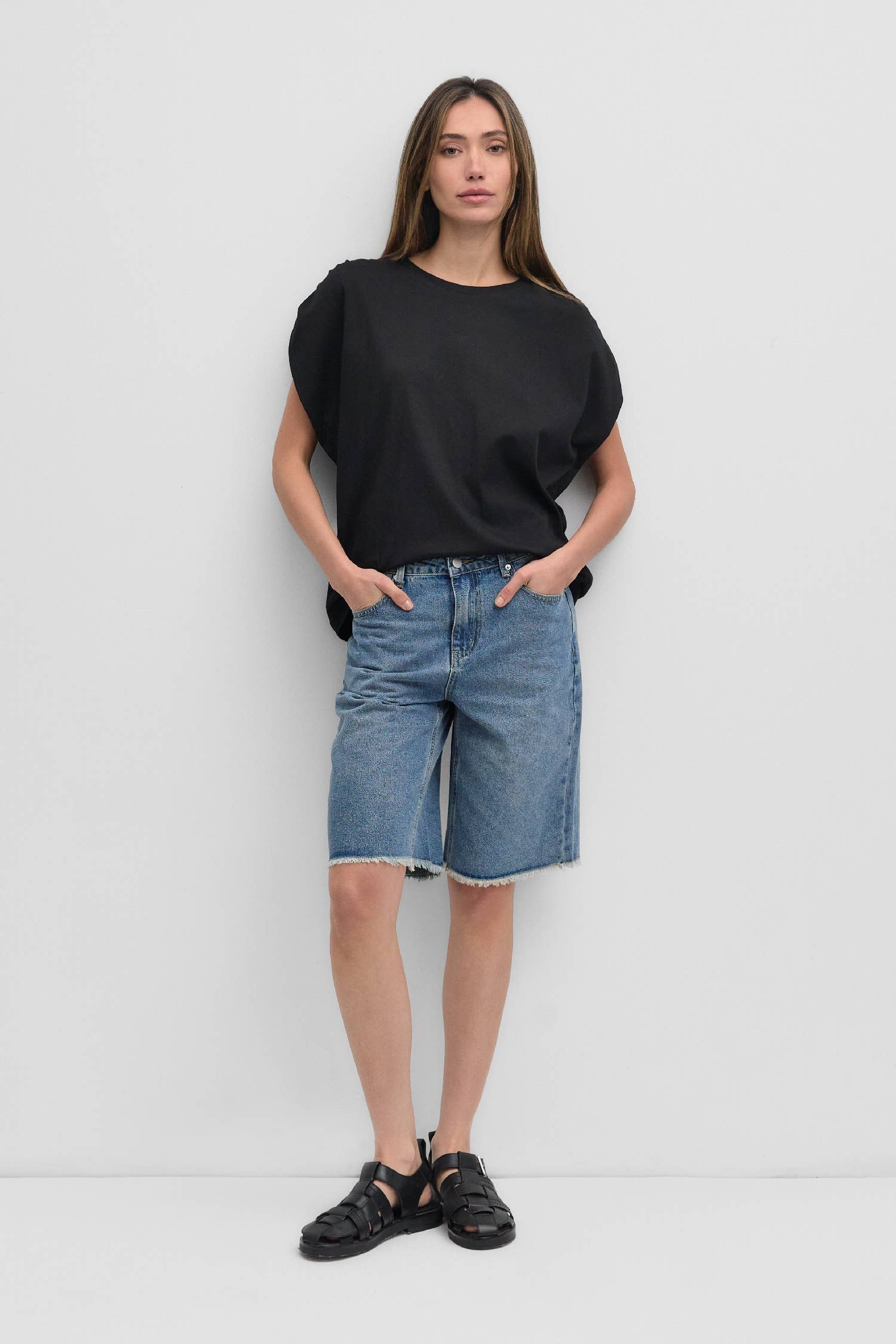 The Eileen Pleated Shoulder Top in Black or Taupe