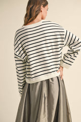 Sia Striped Soft Knit Sweater B/W or Cream/Brown