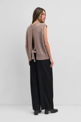 The Merritt Tie Back Knit Vest  in Heather Brown