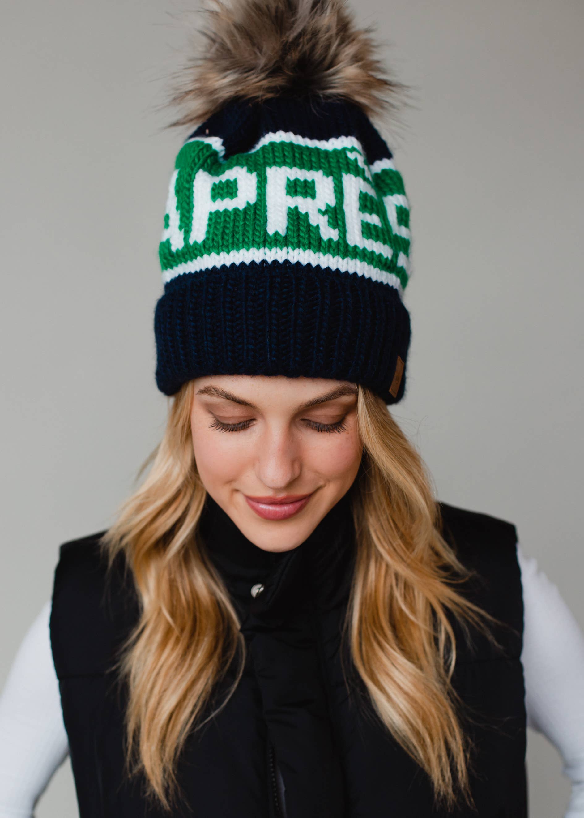 Navy Apres Pom Hat