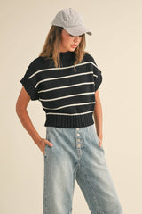 Cali Striped Dolman S/S Sweater in Black or Cream