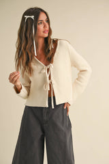 Nell Front Tie Cardigan in Cream