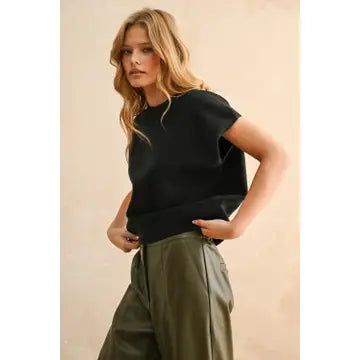 Sally Short Sleeve Loose Fit Sweater in Black