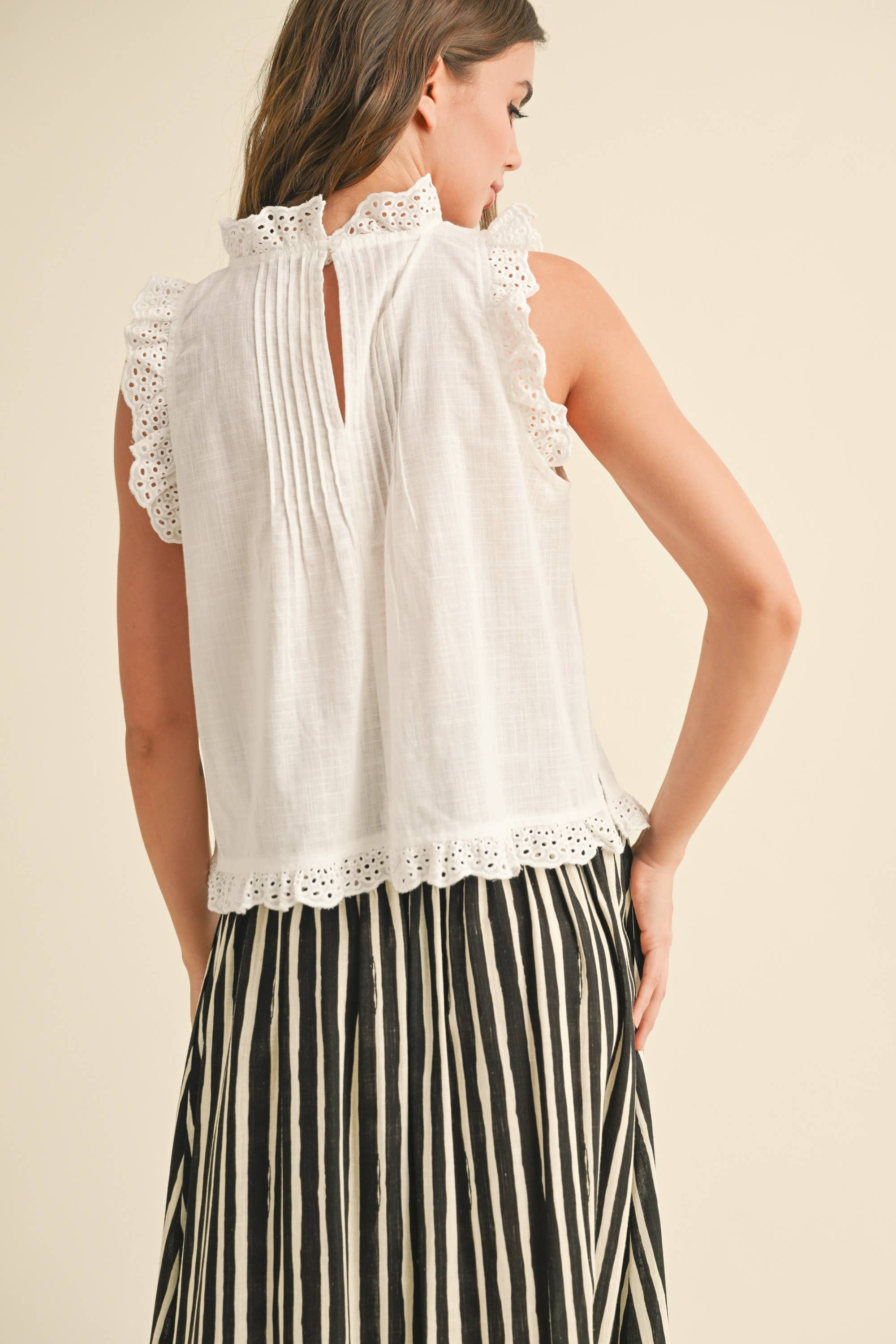 Eyelet Ruffle Trim Cotton Top