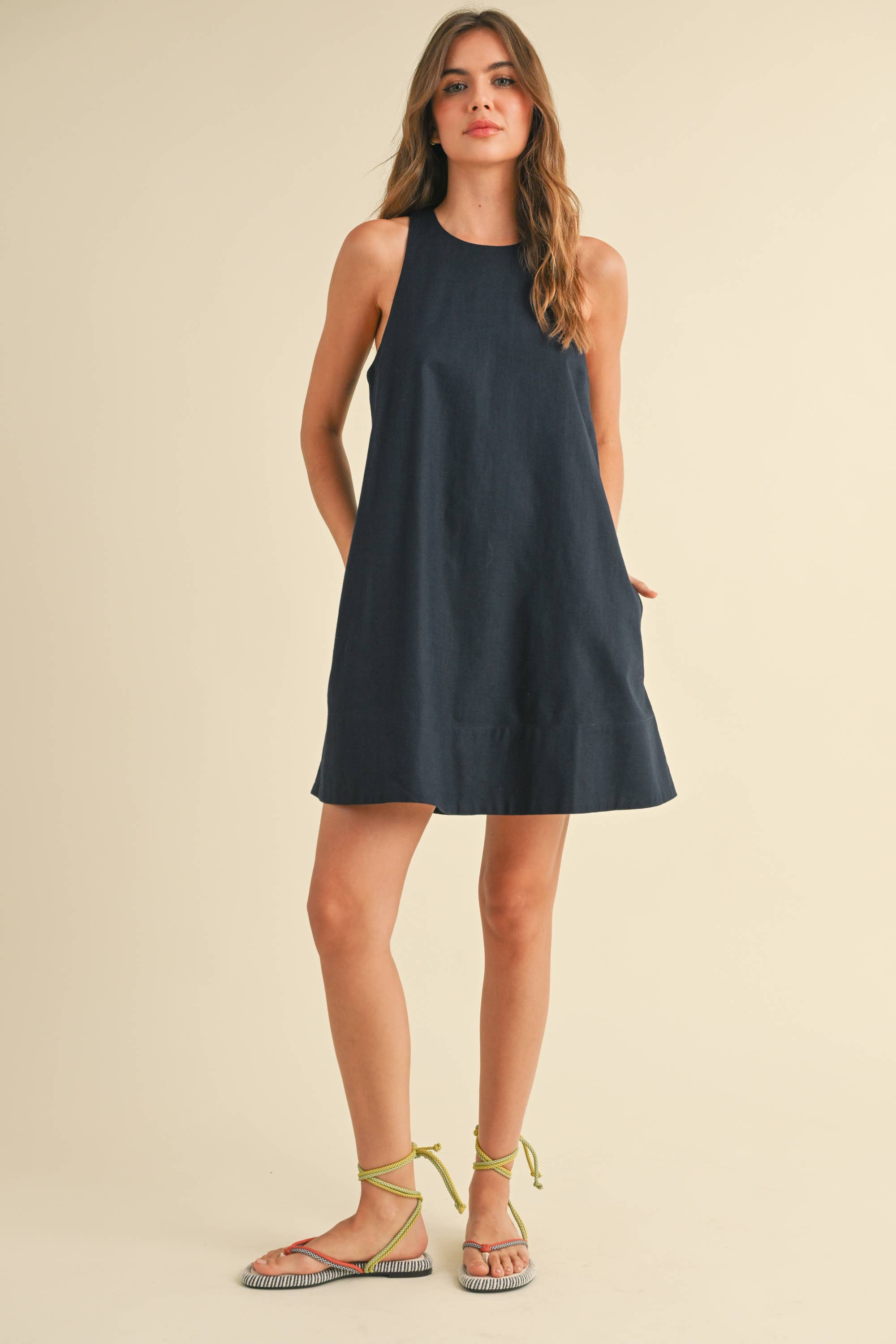 Navy A Line Dress with Pockets