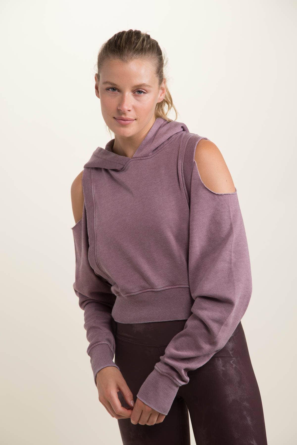 Cold-Shoulder Cropped Hoodie Top