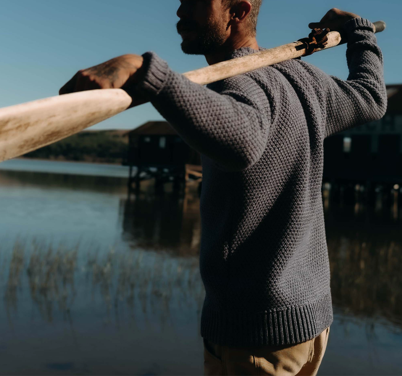 Taylor Stitch Fisherman Sweater in Blue Melange