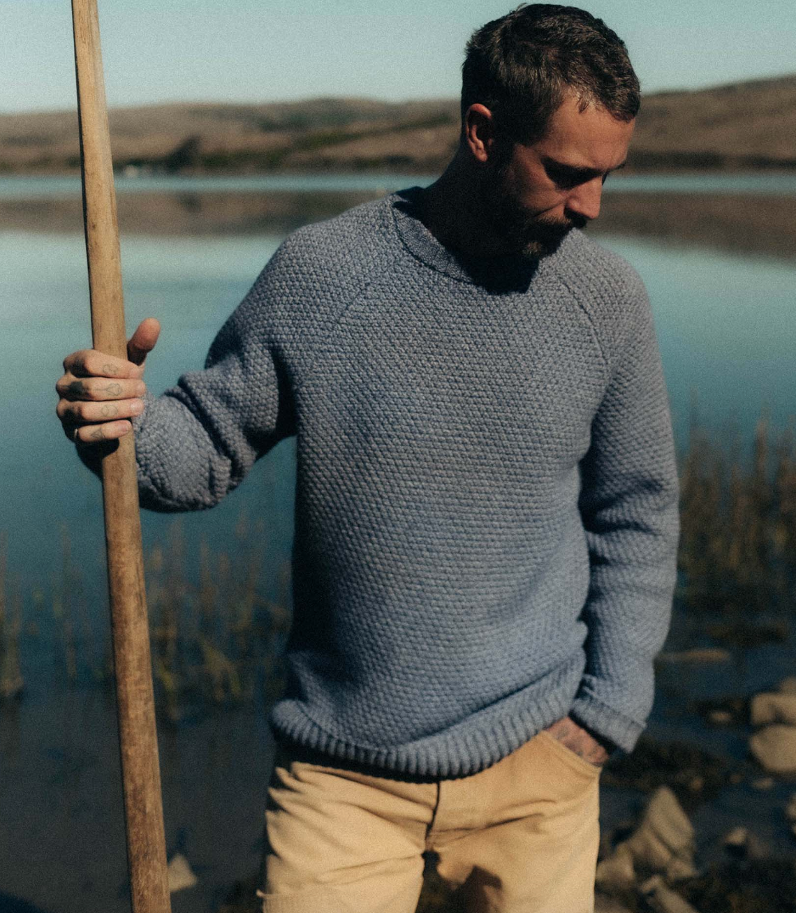 Taylor Stitch Fisherman Sweater in Blue Melange