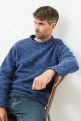 Raheen Tweed Roll Neck Mens Sweater - Denim