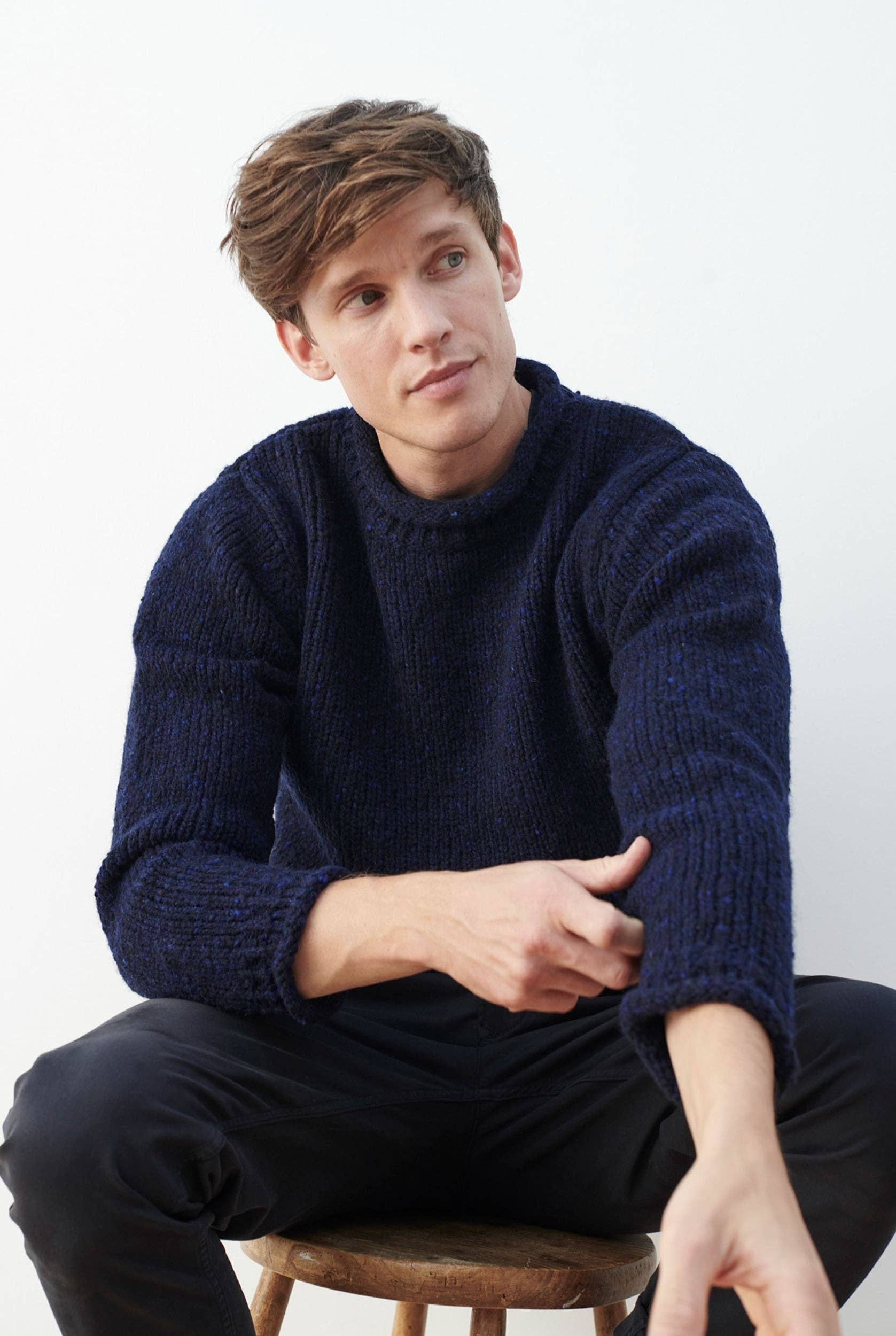 Raheen Tweed Roll Neck Mens Sweater - Navy