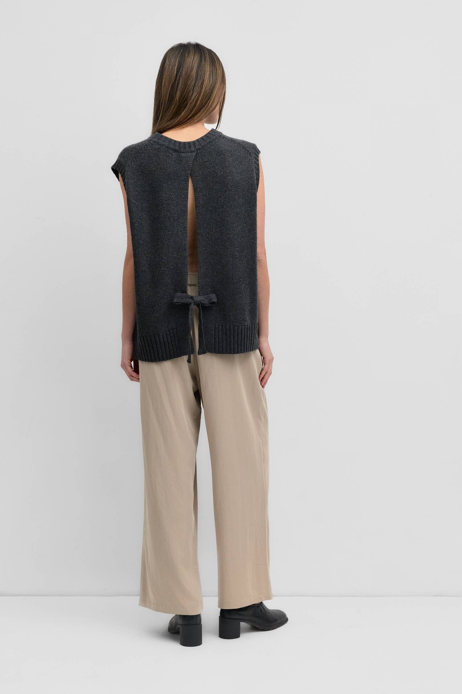 The Merritt Tie Back Knit Vest in Charcoal