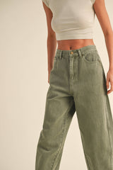 Olive Washed Barrel Jeans