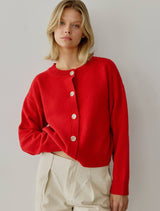 The Lucy Cardigan in Red, Dk Grey, Green, or Yellow