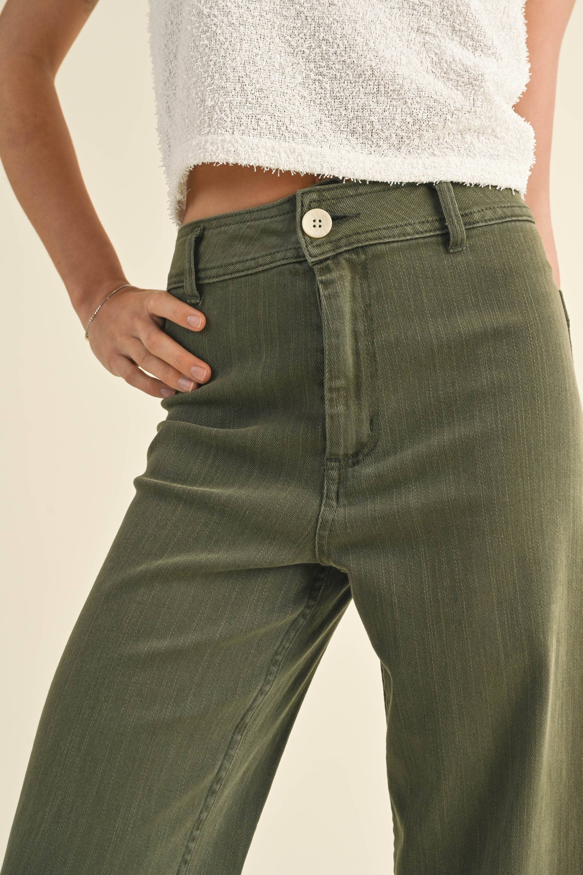 Olive Wide Straight Leg Denim