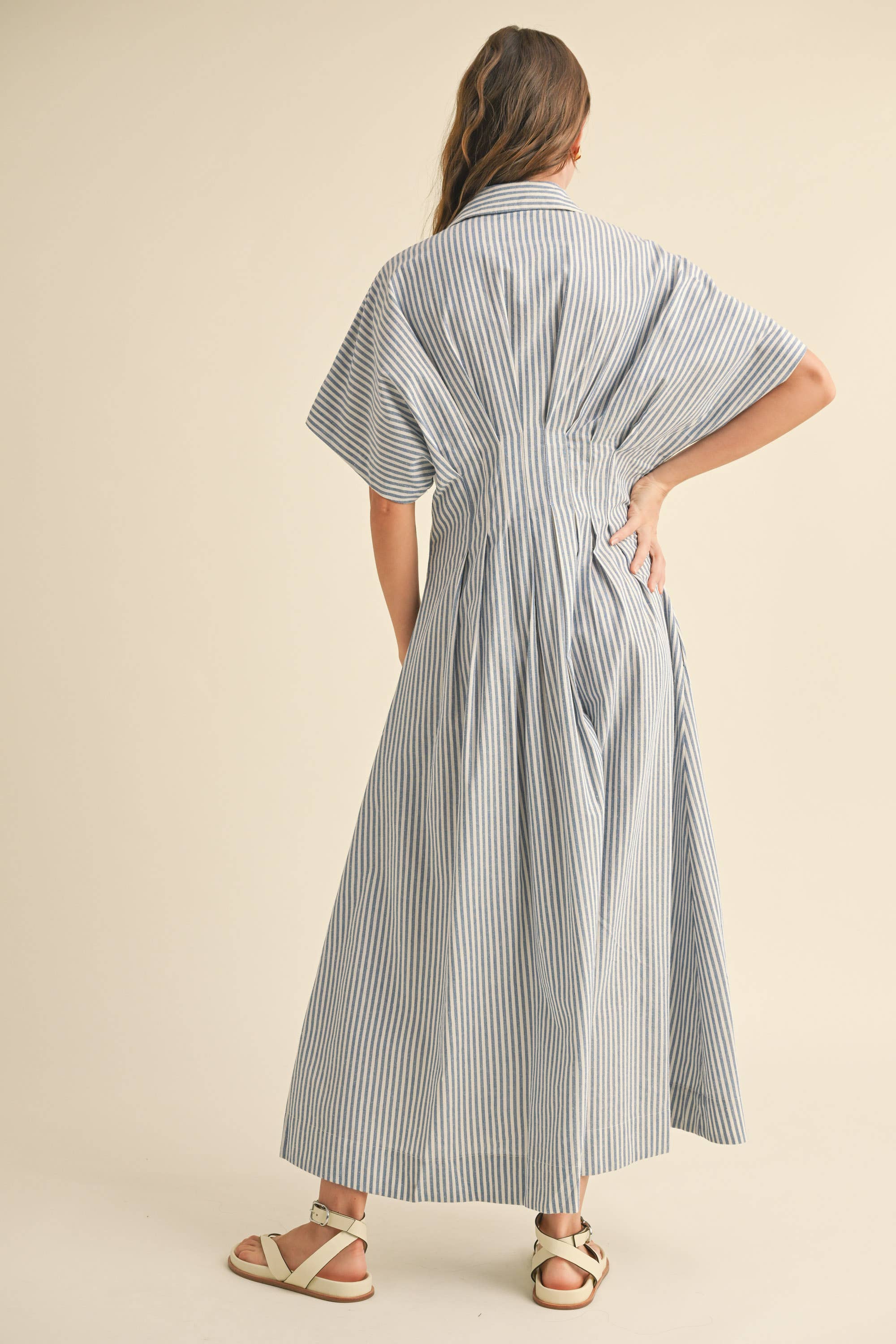 Blue Striped Cotton Button Down Dress