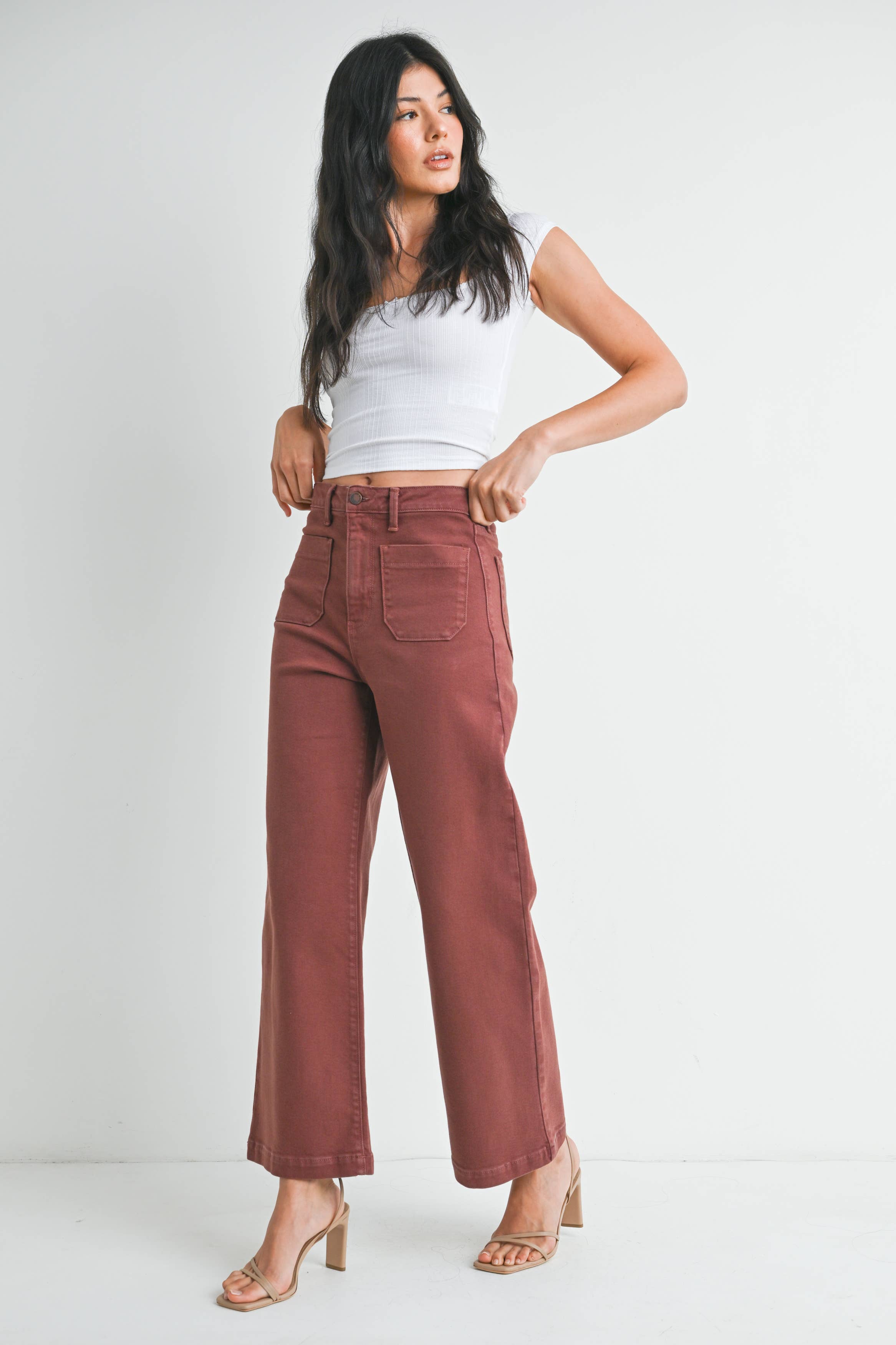 Crimson Patch Pocket Wide Leg