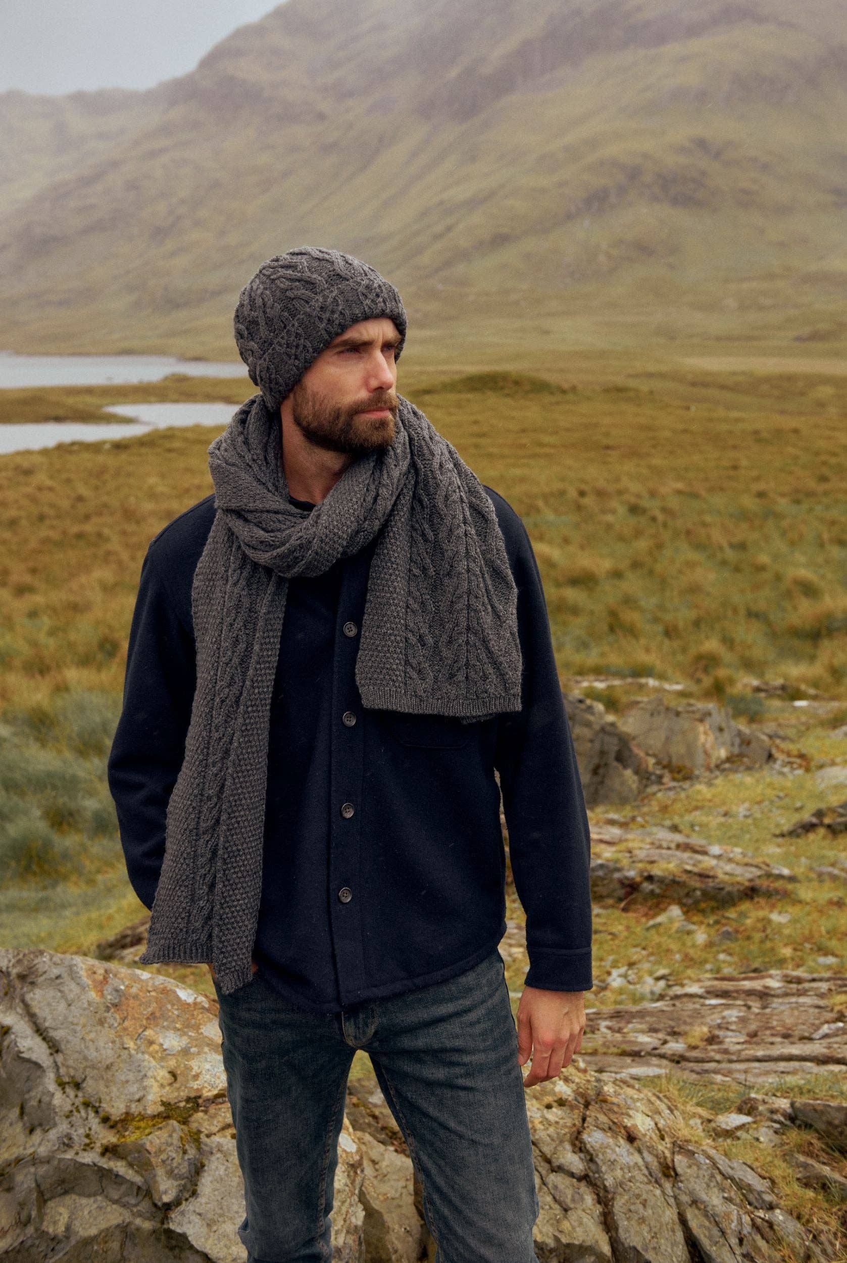 Leenane Aran Scarf - Grey